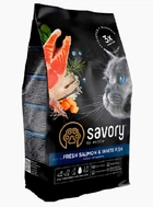 Корм для длинношерстных кошек Savory со свежим лососем и белой рыбой
