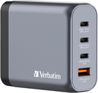 Зарядний пристрій Verbatim 2 x USB-C PD 140 W / 1 x USB-C PD 20 W / 1 x USB-A QC 3.0 GaN 4-в-1 (EU/UK/US) Grey (4021801322036)