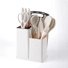 Набір кухонного приладдя Kitchenware Set 19 предметів (ножі, аксесуари, підставка) білий