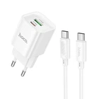Сетевое зарядне пристрій HOCO C147A Charm PD20W+QC3.0 Charger Set (C to C)(EU) White (6942007630290)