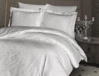 Комплект постільної білизни First Choice Jacquard Satin Lamone сатин жаккард Krem Кремовий JS-146 Євро