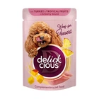 Вологий корм для дорослих собак Delickcious пластівці з індичкою та тропічними фруктами у вершковому соусі