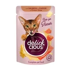 Влажный корм для взрослых котов Delickcious Полоски с лососем и сыром в крем супе