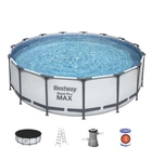 Круглый каркасный бассейн с фильтр и тентом Bestway 56420 366 x 122 см на 10250 л Серый