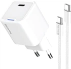 Мережевий зарядний пристрій ColorWay GaN Mini 30W PD Port PPS USB-C + cable Type-C White (CW-CHS054PDC-WT)