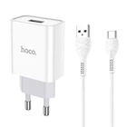 Сетевое зарядное устройство Hoco C81A 10W / 2.1A USB + кабель Type-C White