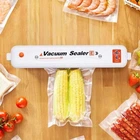 Вакууматор для продуктів Vacuum Sealer, компактний побутовий вакуумний пакувальник з LED-індикатором для м’яса, риби, овочів і фруктів, домашній вакуумний запаювач пакетів, живлення 220 В Білий, VCCE-1-White