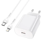 Комплект для быстрой зарядки Зарядное сетевое устройство Hoco N22 25W Type-C 3A QC3.0+PD3.0 + Кабель Type-C to Lightning 20W 1m White
