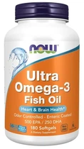 Супер омега 3, Omega-3, Now Foods, 500 EPA / 250 DHA, 180 капсул