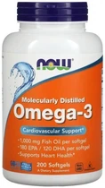 Рыбий жир Омега 3 Now Foods Omega-3 180 ЕПК/120 ДГК 200 капсул в упаковке (ARE-573745)