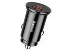 Автомобільний зарядний пристрій BASEUS Circular Plastic USB, Type-C PD3.0, QC4.0, black CCALL-YS01