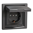 Розетка с крышкой и защитными шторами IP44 Asfora Schneider Electric антрацит EPH3100371