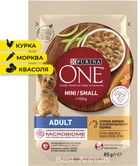 Вологий корм для собак Purina One Mini Adult з куркою, морквою і зеленою квасолею в підливі