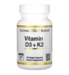 Вітаміни D3 й K2 California Gold Nutrition (5000 МО D3, 125 mcg K2), 60 рослинних капсул