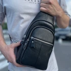 Мужская сумка-слинг кожаная 18х32х7, кросс боди для прогулок Tiding Bag A25F-5060A черная