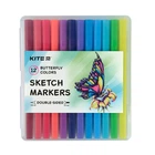 Набор скетч-маркеров Kite Sketch "Butterfly" двусторонние 0,8/4,4 мм 12 цветов в пластиковом пенале (K22-044-2)