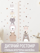Інтер'єрна наклейка на стіну в дитячу кімнату для вимірювання зросту дитини Aminals дитячий ростомір - лінійка з тваринами, бежевий (104854527)