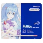 Олівці кольорові MANGA 24 пастельних кольорів металевий пенал Marco Chroma 8550-24TN, 931329