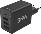 Зарядний пристрій Hama Fast Charger 1x USB-C PD, 3x USB-A 35W Black (4047443528308)