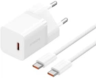 Сетевое зарядное устройство Baseus GaN5 Fast Charger 1C 30W EU + Dynamic 3 Series Fast Charging Data Cable Type-C to Type-C Moon White (P10110902213-00)