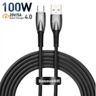 Кабель Type-C на USB з підсвічуванням Baseus Glimmer Series Fast Charging (1m, 100W, 6A, 480 Mbps). Black