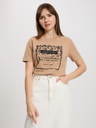 T-shirt damski bawełniany z nadrukiem Cross Jeans 56150-082 XS Brązowy (8697319730906)