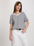 T-shirt damski bawełniany w paski w serek Cross Jeans 56190-008 S Biały (8697319732764)