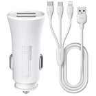 Автомобильное зарядное устройство Remax RCC-217 2.4A 2*USB + 3-in-1 кабель (Lightning/microUSB/Type-C) white