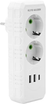 Сетевой разветвитель Voltronic F103-White тройник с заземлением 2 розетки + 2 USB + 1 Type-C, 2500W, 10A, 110-250V Max, Blister (YT38174)