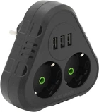 Мережевий розгалужувач Voltronic F202-Black трійник з заземленням 2 розетки + 3 USB 1А, 2500W, 10A, 110-250V Max, Blister (YT38177)