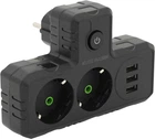 Сетевой разветвитель Voltronic F302-Black тройник Т-образный с заземлением 2 розетки + 3 USB 1А, 2500W, 10A, 110-250V Max, Blister (YT38183)