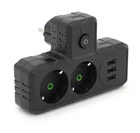 Розетка двойник с заземлением Voltronic F-302 Black, 2 розетки+3USB (1А), 2500W, 10A, 220V