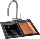 Кухонная мойка GRANADO Royal Lerida 6-в-1 Black Shine со смесителем, дозатором для моющего, измельчителем пищевых отходов, метал.корзиной и кухонной доской