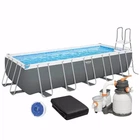 Прямоугольный каркасный бассейн Bestway 5612B Power Steel (640х274х132 см) + песочный насос, лестница, тент