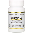 Вітамін D3, California Gold Nutrition, 125 мкг (5000 МО), 90 капсул з риб'ячого желатину