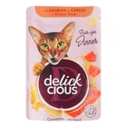 Влажный корм для взрослых котов Delickcious Полоски с лососем и сыром в крем супе