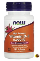 NOW Foods вітамін D3 високоактивний 5000 МО 120 капсул для імунітету кісток д3 харчова добавка айхерб нау фудс імуностимулятор США