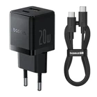 Сетевое зарядное устройство 20W с кабелем Type-C-Type-C Baseus Palm Fast Charger Type-C/USB черный (P10111608113-01)