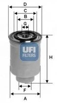 Топливный фильтр UFI 2446500 Mitsubishi ASX, Lancer, Outlander; Citroen C4 1608933780, 1770A172, 1770A253