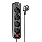 Сетевой удлинитель HOCO NS1 Aura 4-bit extension cable socket fast charge 2USB, 1Type-C, 4Sockets, 4000W, 20W, 3A, PD, QC, 1.8m, black