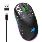 Бесшумная беспроводная игровая мышь HXSJ T90 Черная с RGB-подсветкой, 6400 DPI, 6 кнопок, Bluetooth + 2.4G