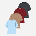 Набор футболок хлопковых оверсайз длинных женских Ray Oversize U0104W-4PACK5 S/M 4 шт Бордовый/Темно-серый/Голубой/Коричневый (RAY2000000038667)