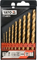 Набор сверл по металлу Yato HSS-TiN 1-10 мм 10 шт (YT-44674)