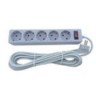 Сетевой фильтр с заземлением 5 гнезд, 5 м, серый