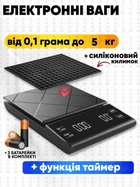 Электронные кухонные весы с таймером и дисплеем, 0.1–5000 г, съёмный силиконовый коврик, питание от батареек