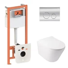 Готовое решение Qtap для ванной комнаты: подвесной унитаз Swan Ultra Quiet 485x360x320 + комплект инсталляции Nest 4 в 1 (круглая клавиша Chrome)