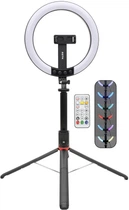 Комплект блогера бездротовий RZTK Aura Light Pro (кільцева RGB LED лампа 26 см 12 В / акумулятор 1200 мАгод / штатив 2.3 м Alum / пульт / USB Type-C)