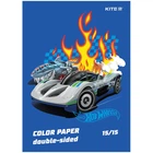 Бумага цветная А4 двухсторонняя 15 листов Kite Hot Wheels HW24-250, 67463