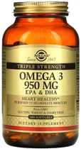 Жирні кислоти Омега 3 потрійної концентрації Solgar Omega 3 Triple Strength 950 мг 100 софтгель