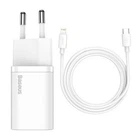 Сетевое зарядное устройство Baseus Super Silicone PD Charger 20W (1Type-C) With Cable Type-C to Lightning White (TZCCSUP-B02)